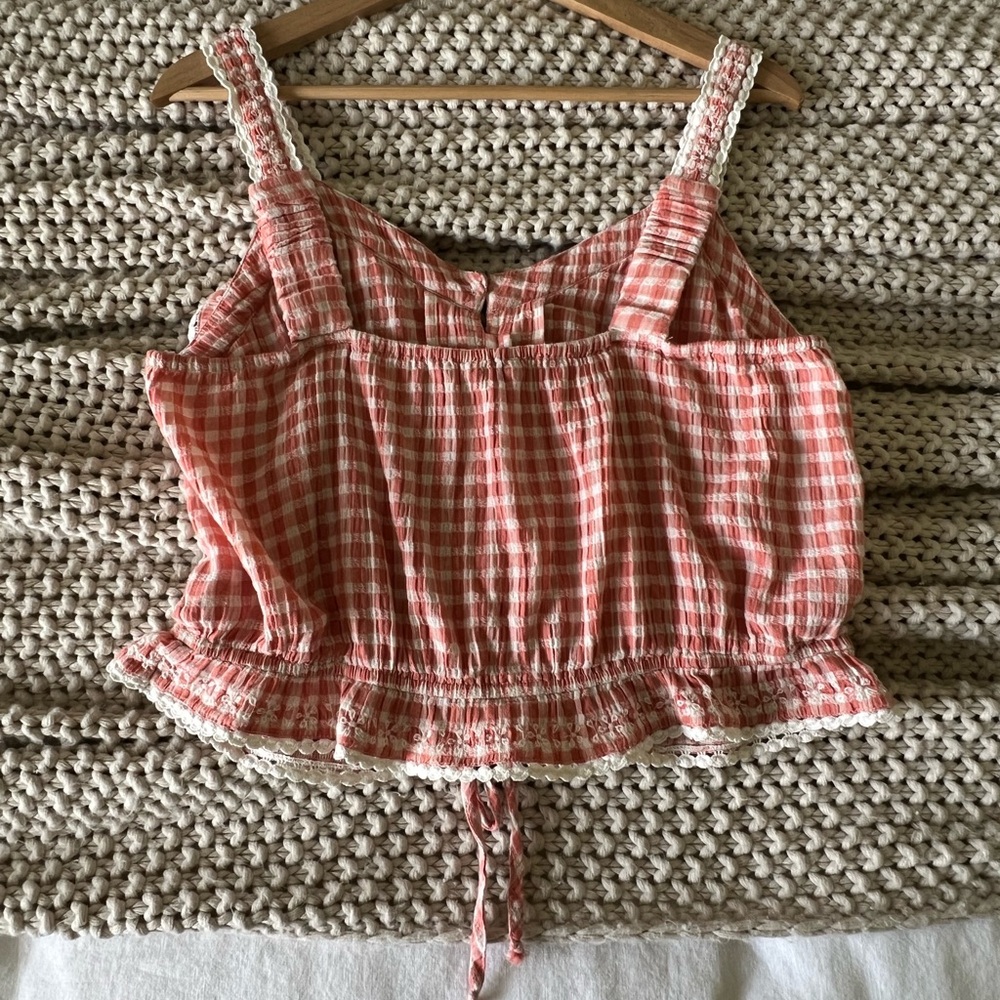 American Eagle Gingham Button Down Crop Top With … - image 5